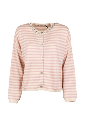 Seventy striped neck-embellished cardigan - Pink