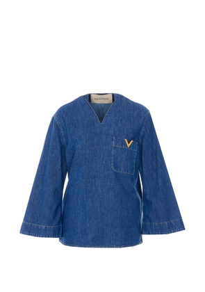 Valentino Garavani V-neck pocket logo-plaque shirt - Blue