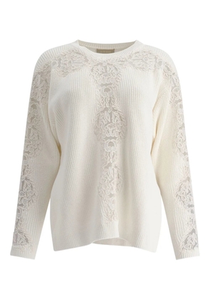 Elie Saab lace-insert cotton sweater - White