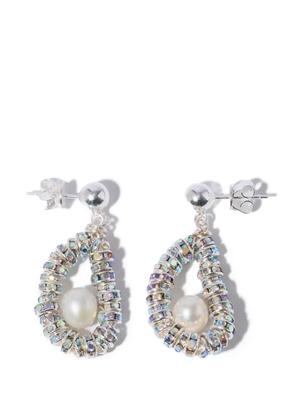 Pearl Octopuss. Y pearl beaded earrings - Silver