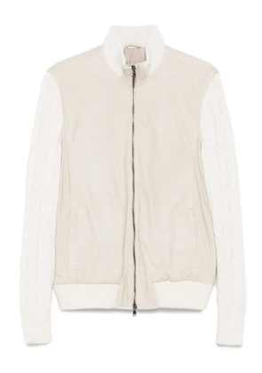Barba cable-knit leather jacket - Neutrals