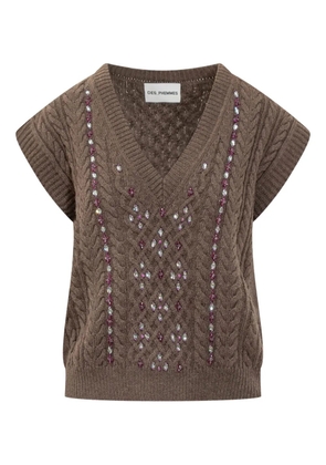 DES PHEMMES cable-knit embellished sweater - Brown