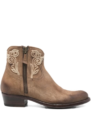 Damy flower-embroidered boots - Brown