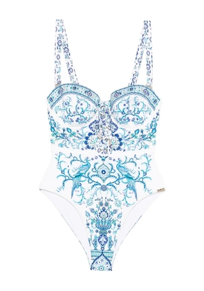Camilla bird-print lace-up swimsuit - Blue
