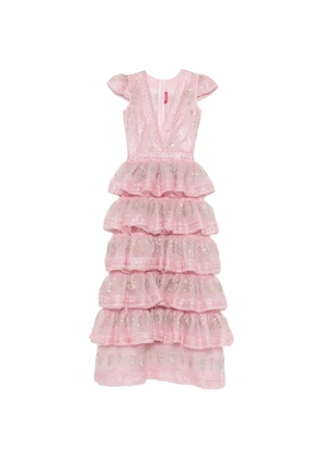 MIAU by Clara Rotescu ruffled embroidered maxi dress - Pink