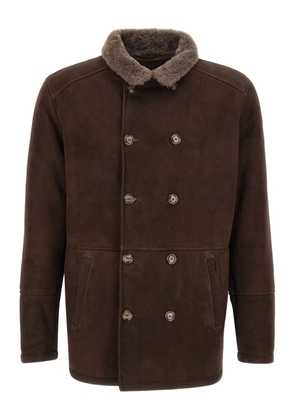 Barba shearling-collar double-breasted jacket - Brown