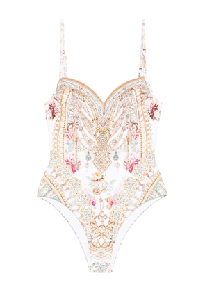 Camilla sweetheart-neck embellished swimsuit - White