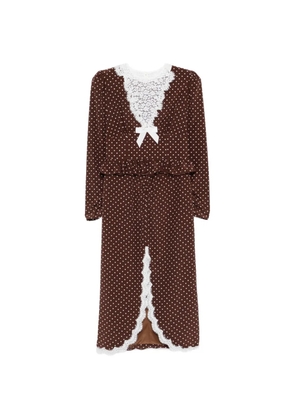 Alessandra Rich polka-dot lace-detail midi dress - Brown