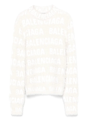 Balenciaga logo-knit fuzzy jumper - White