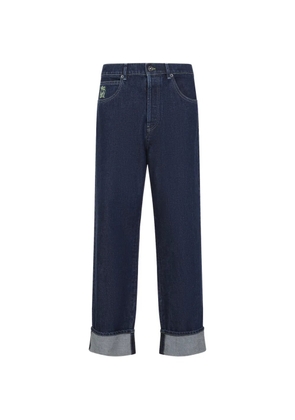 Marni cuffed embroidery denim jeans - Blue