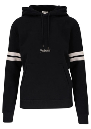 Saint Laurent logo-embroidered organic-cotton hoodie - Black