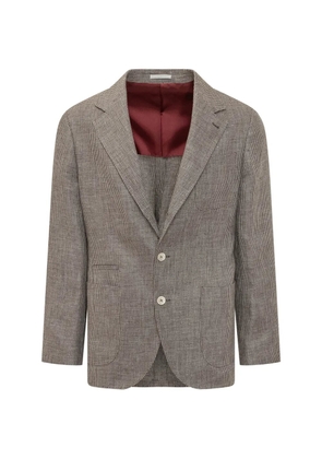 Brunello Cucinelli houndstooth linen blazer - Brown