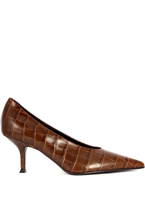 Lella Baldi 50mm crocodile-effect pointed pumps - Brown