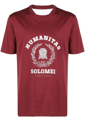 Brunello Cucinelli slogan-print cotton T-shirt - Red