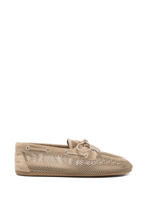 Miu Miu crochet leather boat shoes - Brown