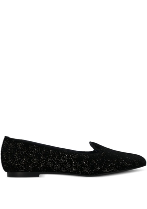 Castañer velvet floral-embroidery loafers - Black