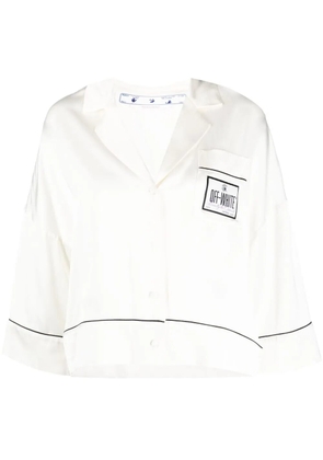 Off-White Satin Pajama Crop Shirt