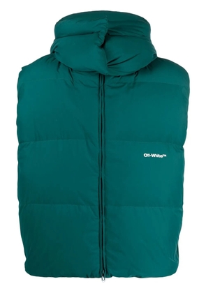 Off-White logo-print padded hooded gilet - Green
