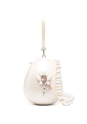 Simone Rocha large pearl egg floral-beaded cross body bag - White