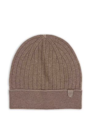 Brioni ribbed logo-patch beanie hat - Brown