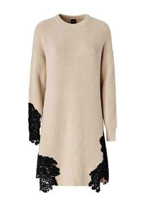 PINKO lace-trim knitted mini dress - Neutrals