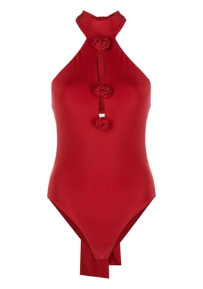 Magda Butrym rose-appliqué halterneck bodysuit - Red