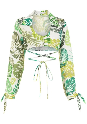 Amir Slama palm leaf print cropped shirt - Green