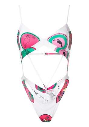 Amir Slama graphic-print cut-out swimsuit - White