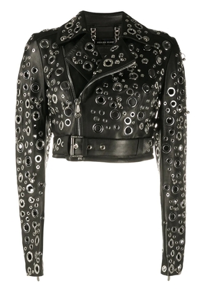 Philipp Plein eyelet embellished leather jacket - Black