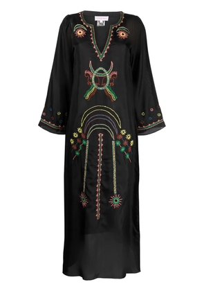 MUZUNGU SISTERS embroidered split-neck silk dress - Black