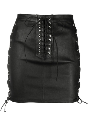 UNRAVEL PROJECT laced leather mini skirt - Black