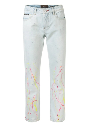 Philipp Plein paint-splatter straight-leg jeans - Blue