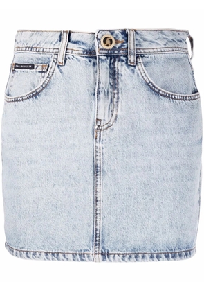 Philipp Plein skull-embroidered denim mini skirt - Blue
