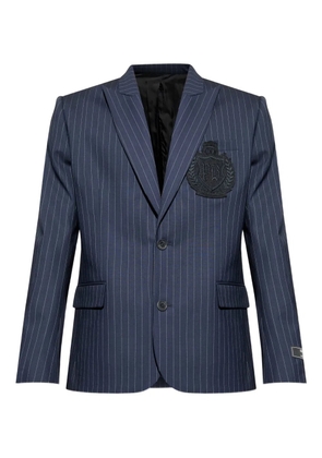 Balmain pinstripe appliqué-logo blazer - Blue