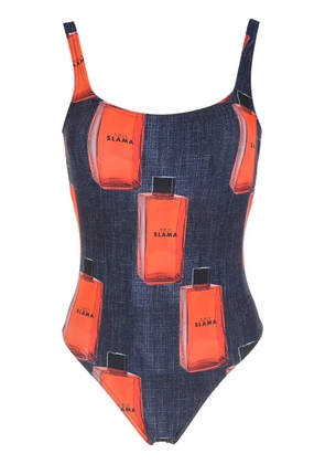 Amir Slama graphic logo-print swimsuit - Blue