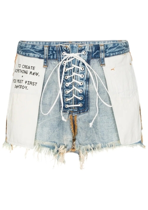 UNRAVEL PROJECT distressed reverse lace up denim shorts - Blue