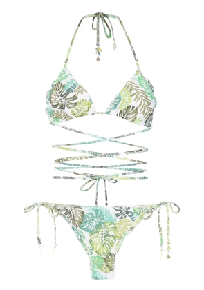 Amir Slama palm leaf print bikini - Green