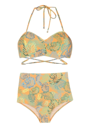Amir Slama palm leaf print high-rise bikini - Orange