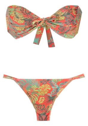 Amir Slama palm leaf print bandeau bikini - Red