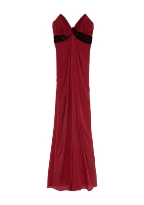 Elie Saab pleated velvet-trimmed dress - Red