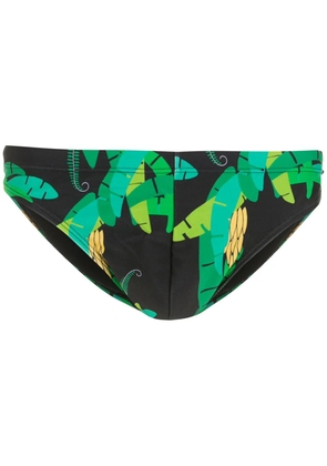 Amir Slama leaf-print swimming trunks - Black