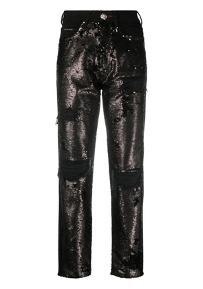 Philipp Plein sequin-embellished high-waisted jeans - Black