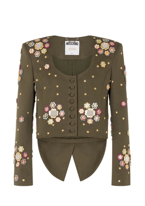 Moschino floral-appliqué cropped jacket - Green