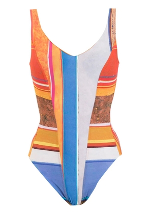 Amir Slama striped open-back swimsuit - Orange