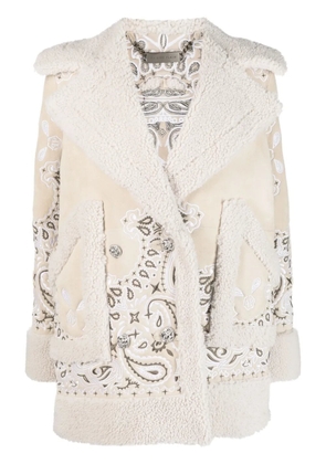 Philipp Plein embroidered-paisley shearling coat - Neutrals