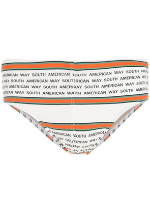 Amir Slama striped slogan-print swimming trunks - White