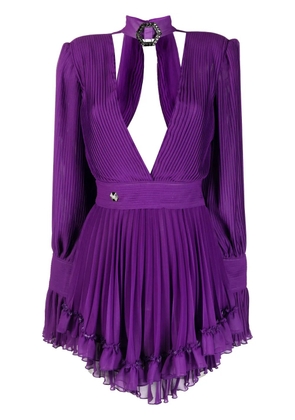 Philipp Plein plunging V-neck pleated dress - Purple