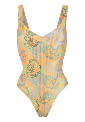 Amir Slama palm leaf print swimsuit - Orange