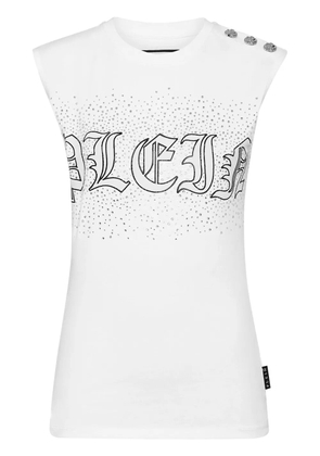 Philipp Plein crystal-embellished cotton tank top - White