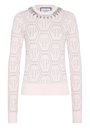 Philipp Plein monogram crystal-embellished jumper - Pink